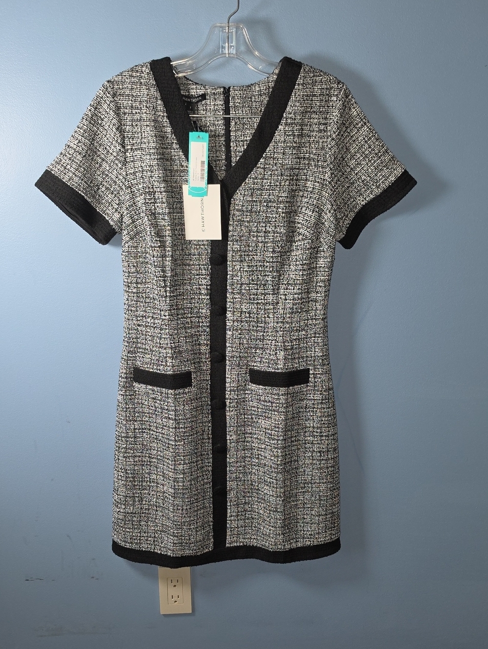 41 Hawthorn Black and White Tweed Button-Front Dress